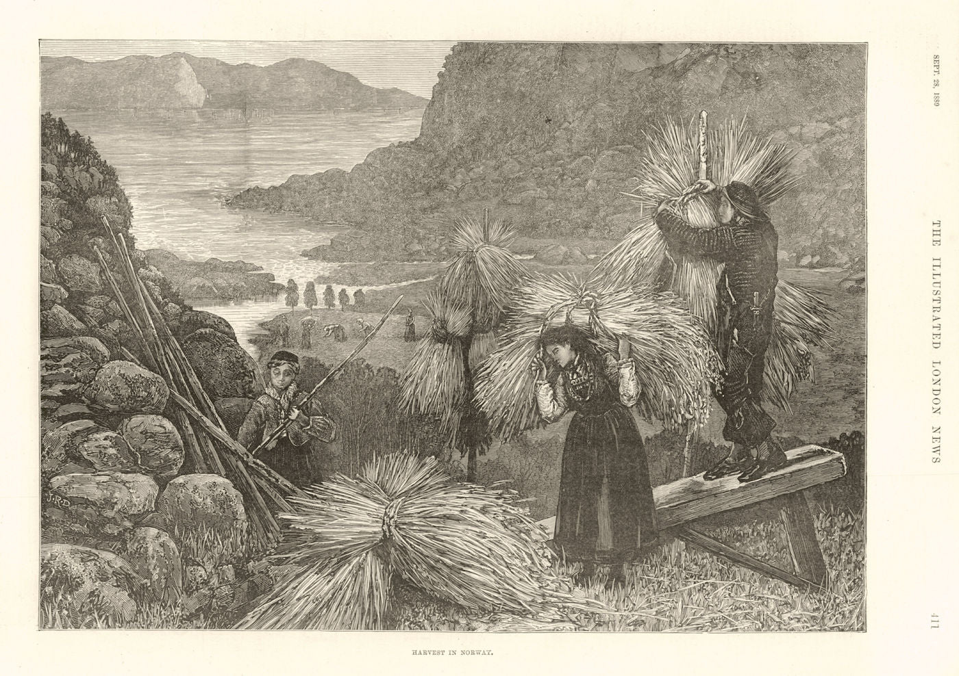 Harvest in Norway. Farming 1889 old antique vintage print picture
